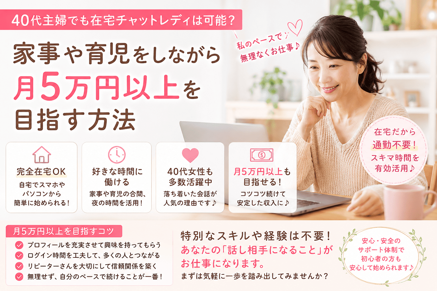 40代主婦でも在宅チャットレディは可能？家事や育児をしながら月5万円以上を目指す方法